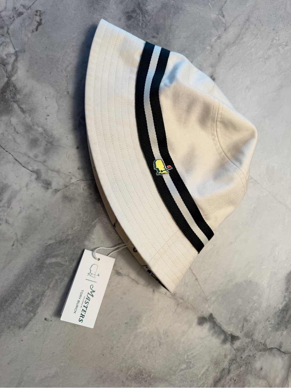 Masters Tory Burch Cream and Black Striped Bucket Hat